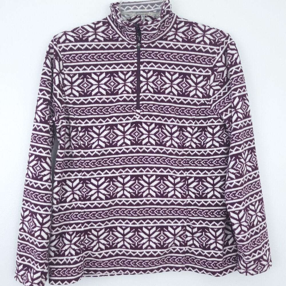 Lands' End ThermaCheck 100 Fleece Jacket Pullover Small 6-8 Snowflake Purple